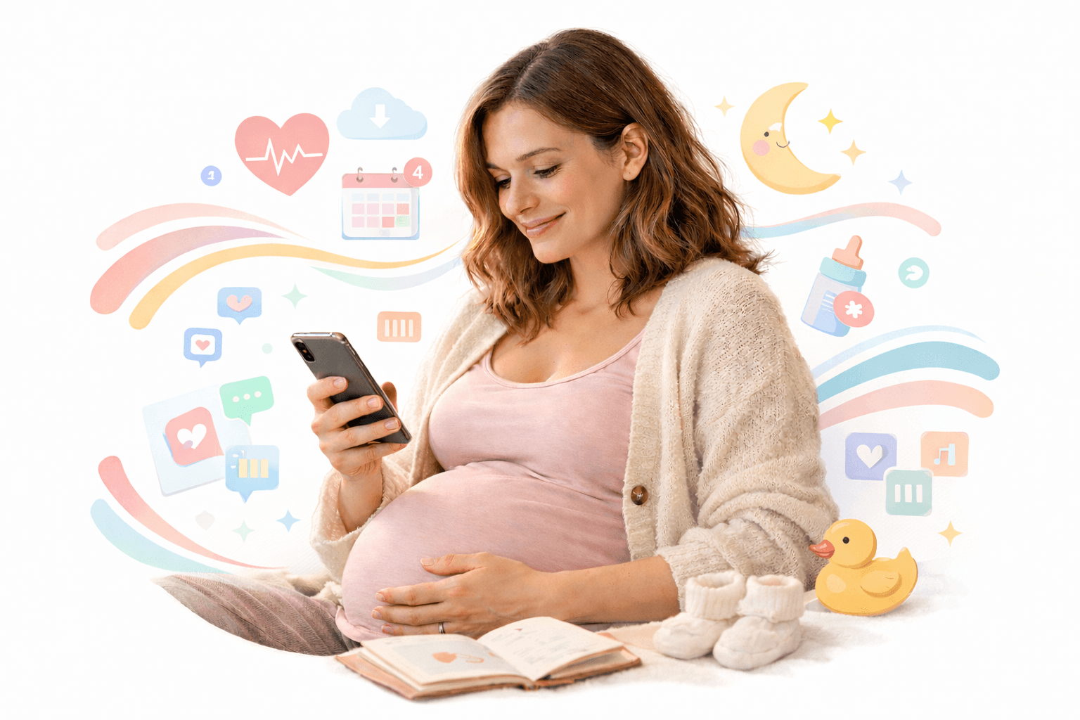 Pregnant woman looking at her smart phone